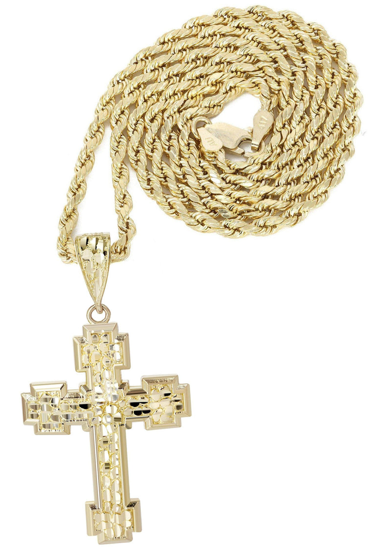 10K Yellow Gold  Nugget Cross Necklace | Appx. 13.5 Grams