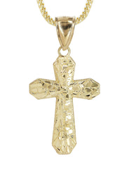 10K Yellow Gold & Nugget Cross Necklace | Appx. 12.7 Grams