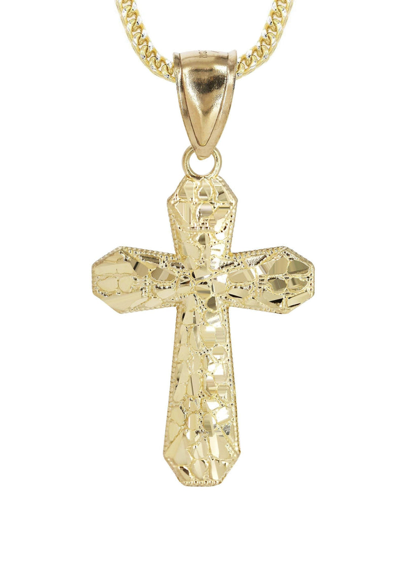 10K Yellow Gold & Nugget Cross Necklace | Appx. 12.7 Grams