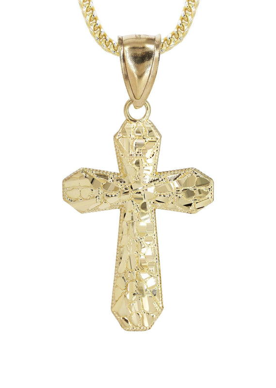 10K Yellow Gold & Nugget Cross Necklace | Appx. 12.7 Grams