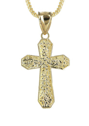 10K Yellow Gold & Nugget Cross Necklace | Appx. 12.7 Grams