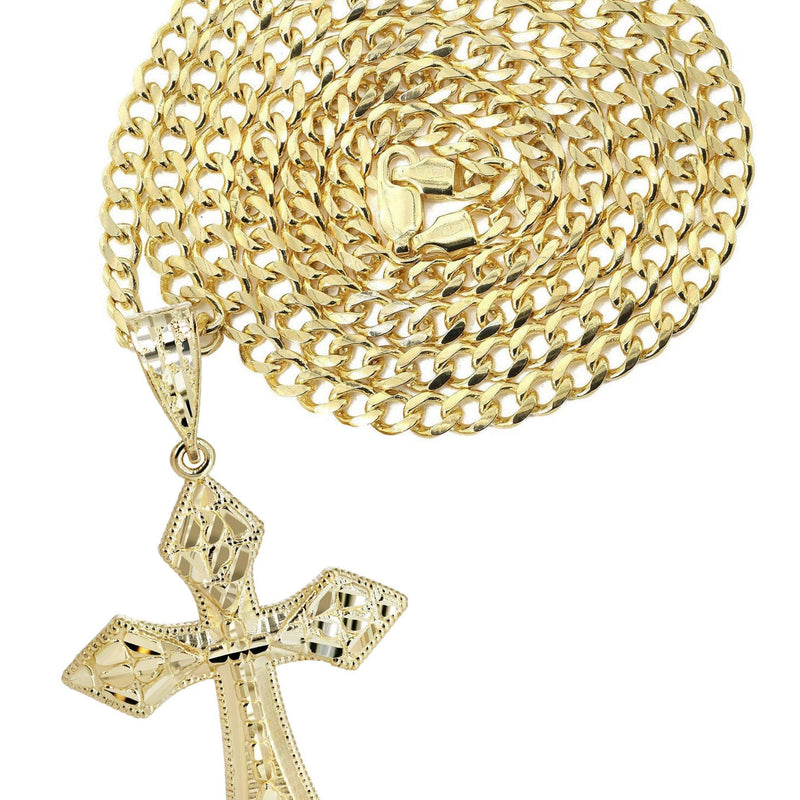 10K Yellow Gold  Nugget Cross Necklace | Appx. 15.2 Grams