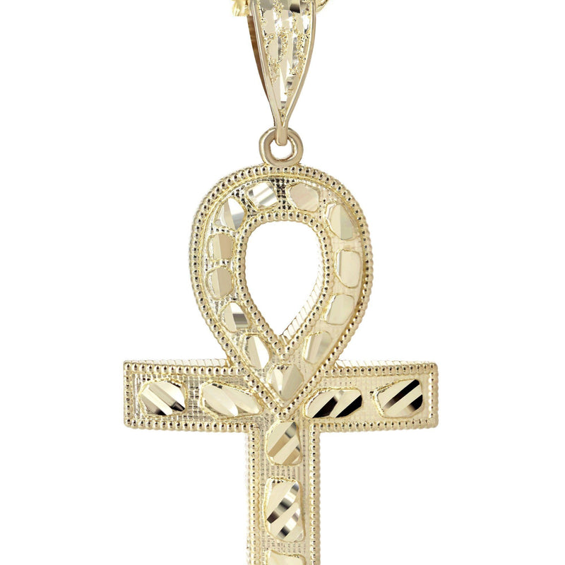 10K Yellow Gold Diamond Cut Ankh Necklace | Appx. 16.3 Grams