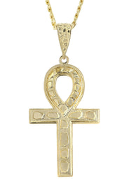 10K Yellow Gold Diamond Cut Ankh Necklace | Appx. 16.3 Grams