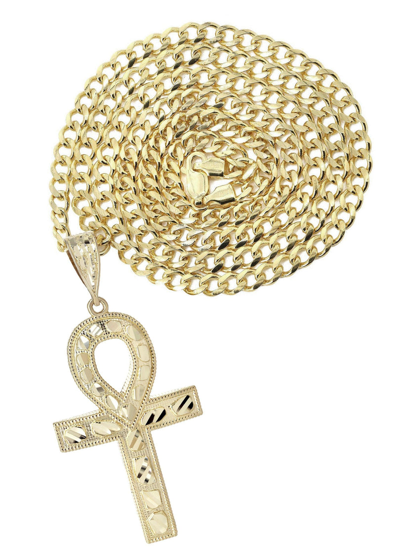 10K Yellow Gold Diamond Cut Ankh Necklace | Appx. 16.3 Grams