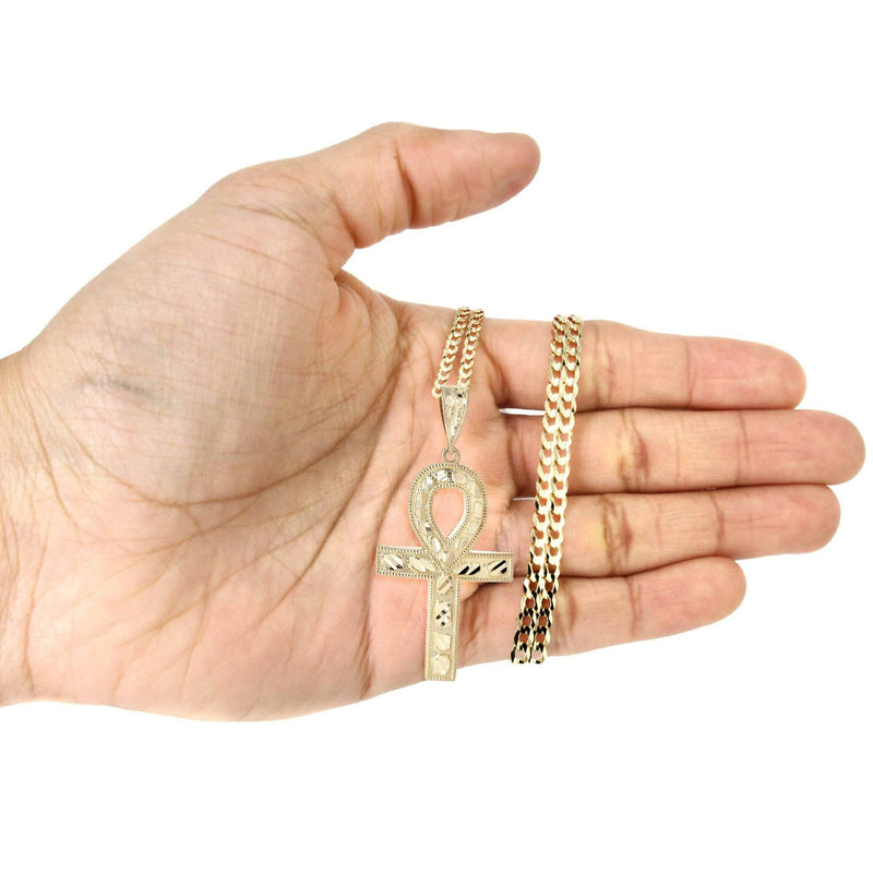 10K Yellow Gold Diamond Cut Ankh Necklace | Appx. 16.3 Grams