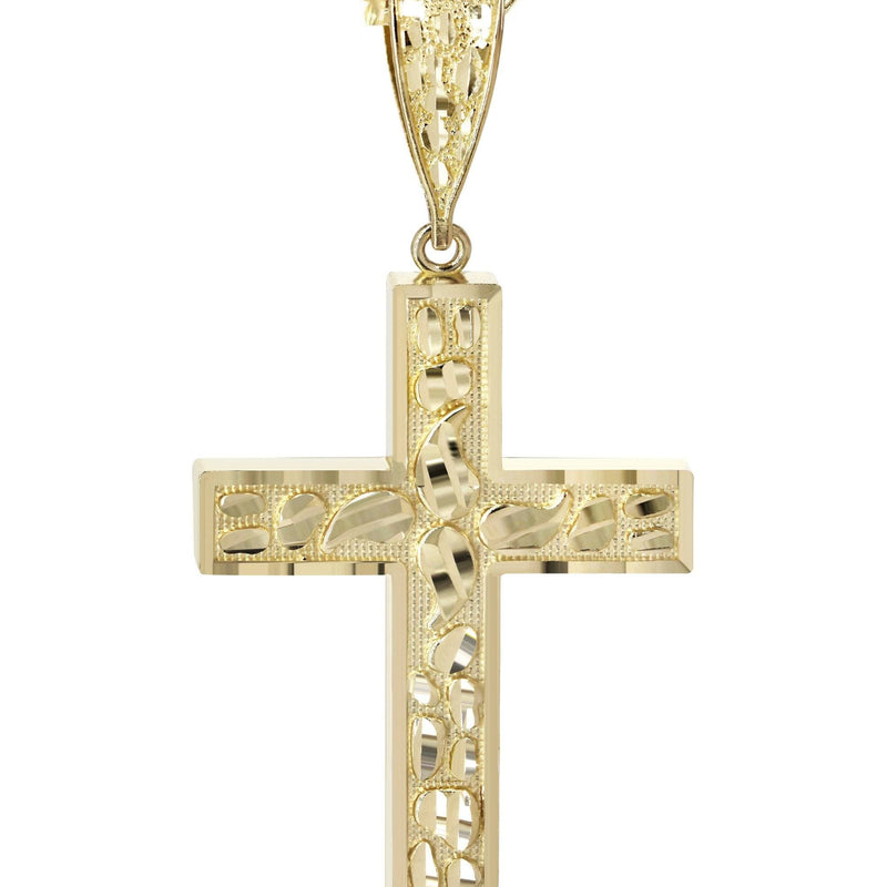 10K Yellow Gold  Nugget Cross Necklace | Appx. 14.3 Grams