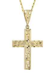 10K Yellow Gold  Nugget Cross Necklace | Appx. 14.3 Grams
