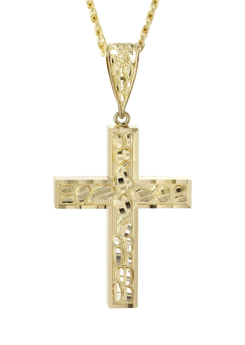 10K Yellow Gold  Nugget Cross Necklace | Appx. 14.3 Grams