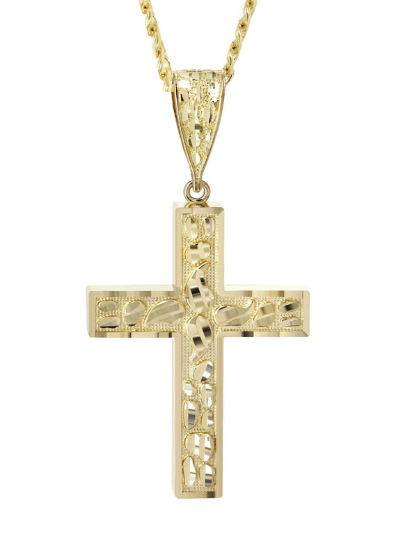 10K Yellow Gold  Nugget Cross Necklace | Appx. 14.3 Grams