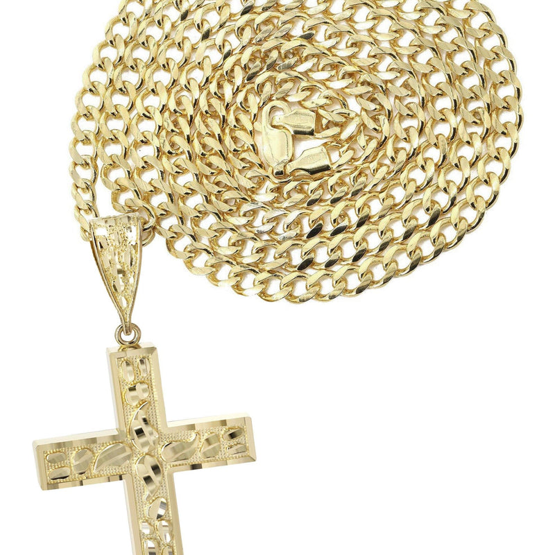 10K Yellow Gold  Nugget Cross Necklace | Appx. 14.3 Grams