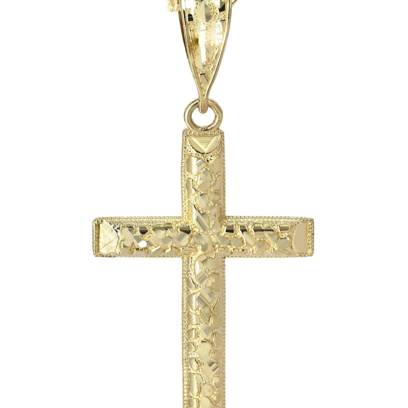 10K Yellow Gold  Nugget Cross Necklace | Appx. 13.7 Grams
