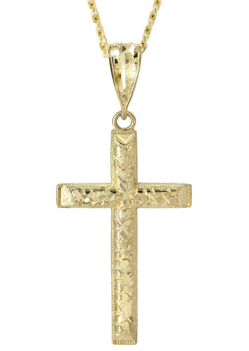 10K Yellow Gold  Nugget Cross Necklace | Appx. 13.7 Grams