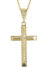 10K Yellow Gold  Nugget Cross Necklace | Appx. 13.7 Grams
