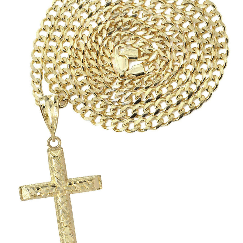 10K Yellow Gold  Nugget Cross Necklace | Appx. 13.7 Grams