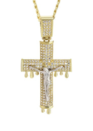 10K Yellow Gold  Melting Cross /Crucifix Necklace | Appx. 15.6 Grams