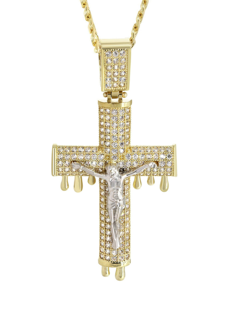 10K Yellow Gold  Melting Cross /Crucifix Necklace | Appx. 15.6 Grams