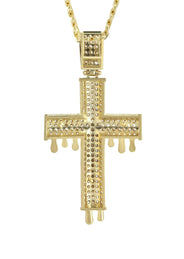 10K Yellow Gold  Melting Cross /Crucifix Necklace | Appx. 15.6 Grams