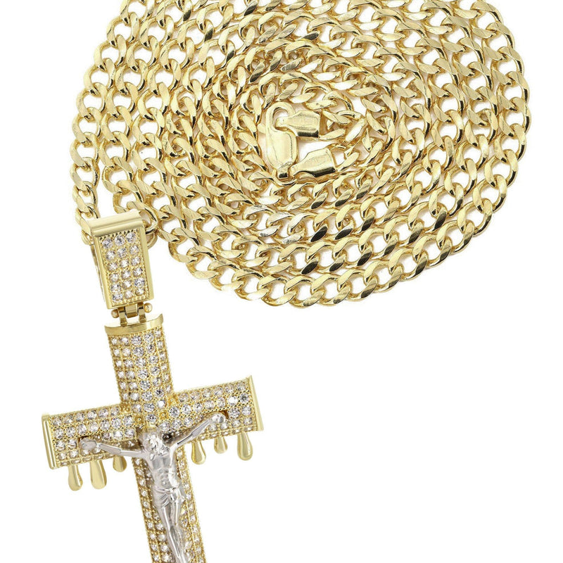 10K Yellow Gold  Melting Cross /Crucifix Necklace | Appx. 15.6 Grams