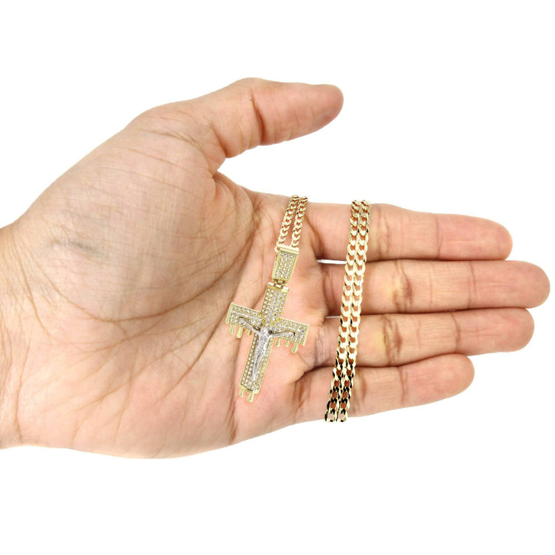 10K Yellow Gold  Melting Cross /Crucifix Necklace | Appx. 15.6 Grams