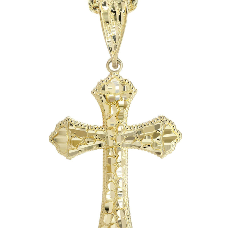 10K Yellow Gold  Nugget Cross Necklace | Appx. 13.7 Grams