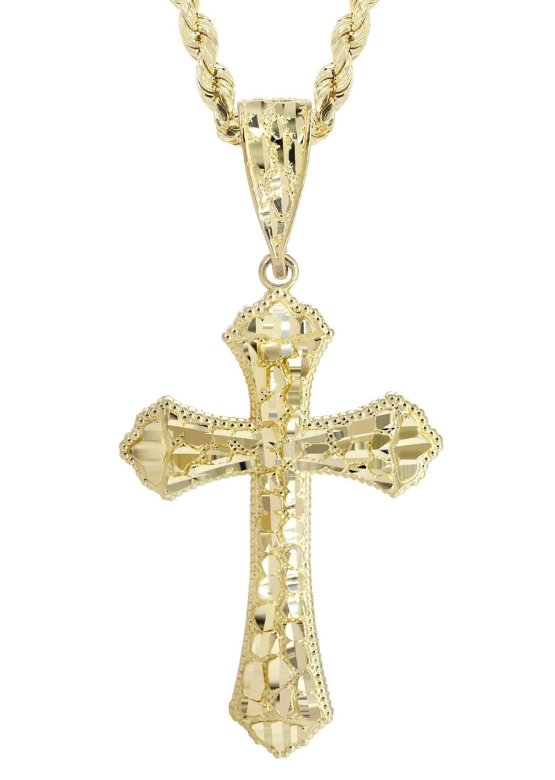 10K Yellow Gold  Nugget Cross Necklace | Appx. 13.7 Grams