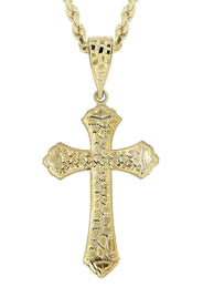 10K Yellow Gold  Nugget Cross Necklace | Appx. 13.7 Grams