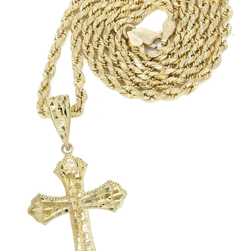 10K Yellow Gold  Nugget Cross Necklace | Appx. 13.7 Grams