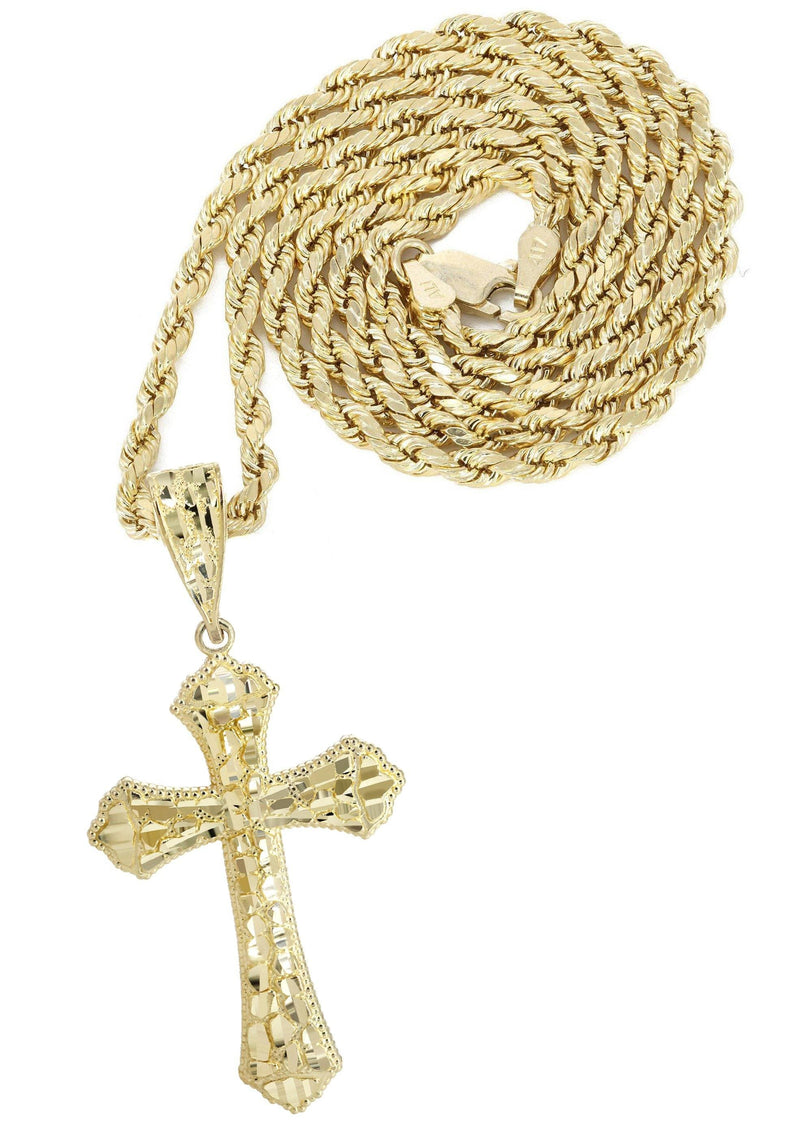 10K Yellow Gold  Nugget Cross Necklace | Appx. 13.7 Grams