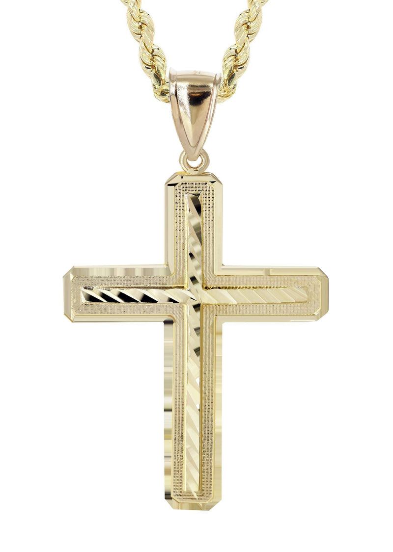 10K Yellow Gold Diamond Cut Cross Necklace | Appx. 13.4 Grams