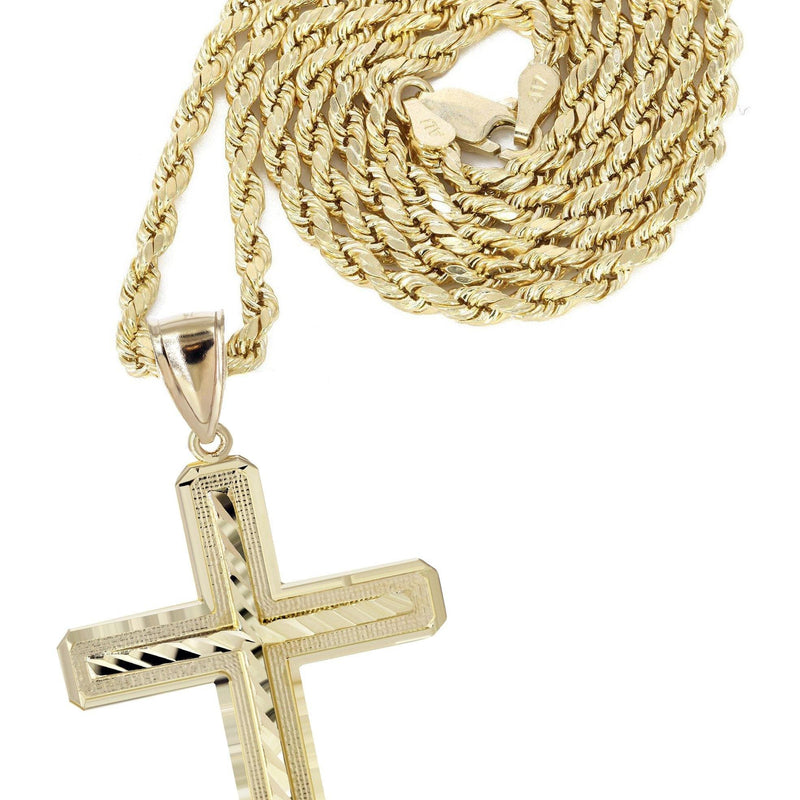 10K Yellow Gold Diamond Cut Cross Necklace | Appx. 13.4 Grams