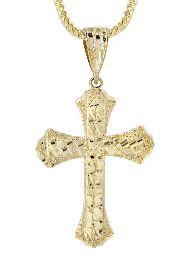 10K Yellow Gold & Nugget Cross Necklace | Appx. 14.3 Grams
