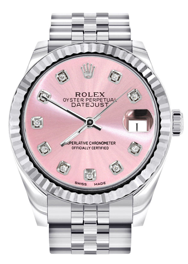 Diamond Rolex Watch | 68274 | Fluted Bezel | 31MM | Pink Diamond Dial | Jubilee Band