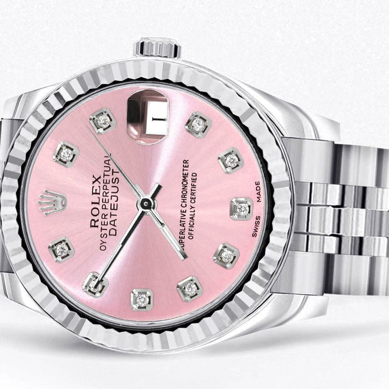 Diamond Rolex Watch | 68274 | Fluted Bezel | 31MM | Pink Diamond Dial | Jubilee Band