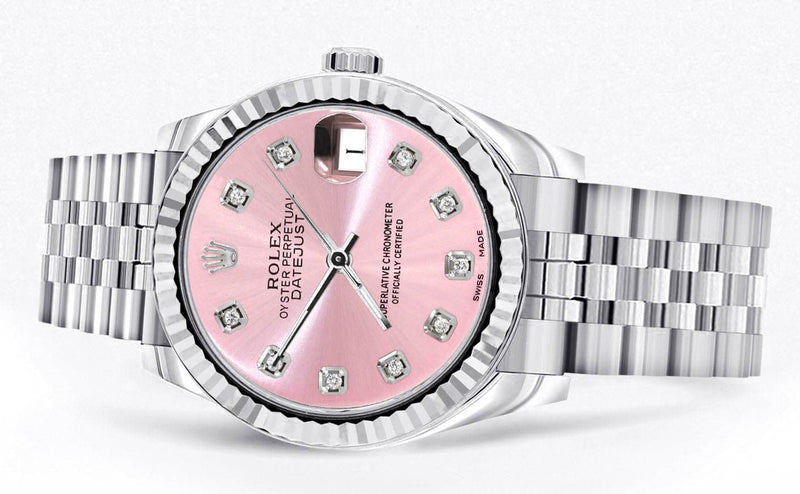 Diamond Rolex Watch | 68274 | Fluted Bezel | 31MM | Pink Diamond Dial | Jubilee Band