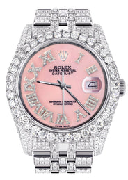 Iced Out Rolex Datejust 36 MM | Stainless Steel | 16.5 Carats of Diamonds | Pink Roman Diamond Dial | Jubilee Band | Model 116200