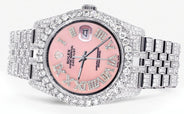 Iced Out Rolex Datejust 36 MM | Stainless Steel | 16.5 Carats of Diamonds | Pink Roman Diamond Dial | Jubilee Band | Model 116200