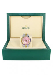 Diamond Gold Rolex Watch For Men 16233 | 36Mm | Rainbow Sapphire Bezel | Diamond Pink Roman Numeral Dial | Jubilee Band