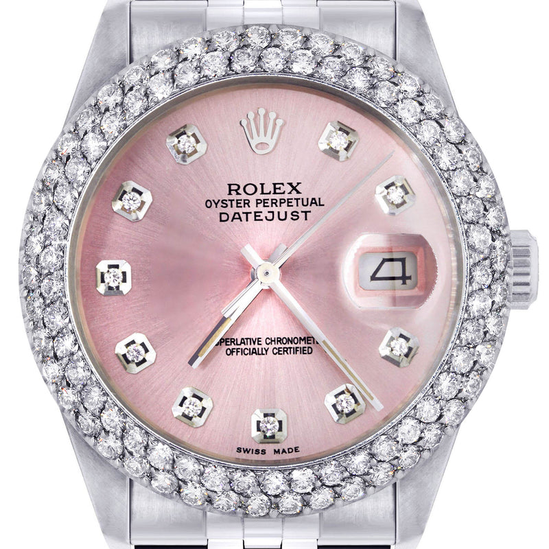 Womens Rolex Datejust Watch 16200 | 36Mm | Rose Dial | Two Row 4.25 Carat Bezel | Jubilee Band