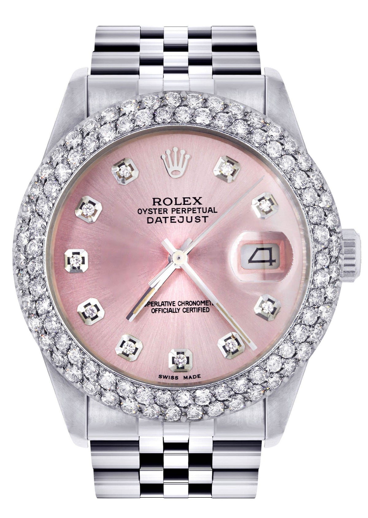 Womens Rolex Datejust Watch 16200 | 36Mm | Rose Dial | Two Row 4.25 Carat Bezel | Jubilee Band