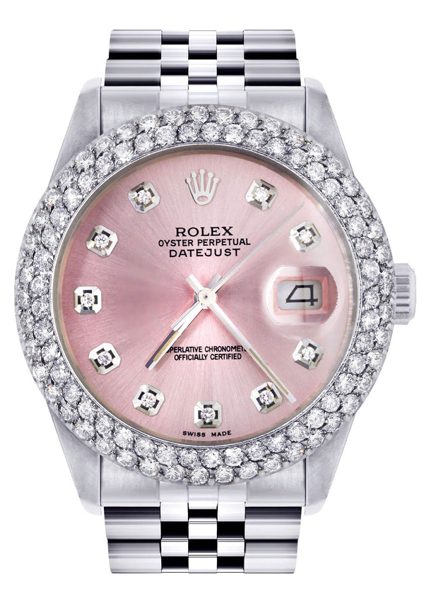 Womens Rolex Datejust Watch 16200 | 36Mm | Rose Dial | Two Row 4.25 Carat Bezel | Jubilee Band