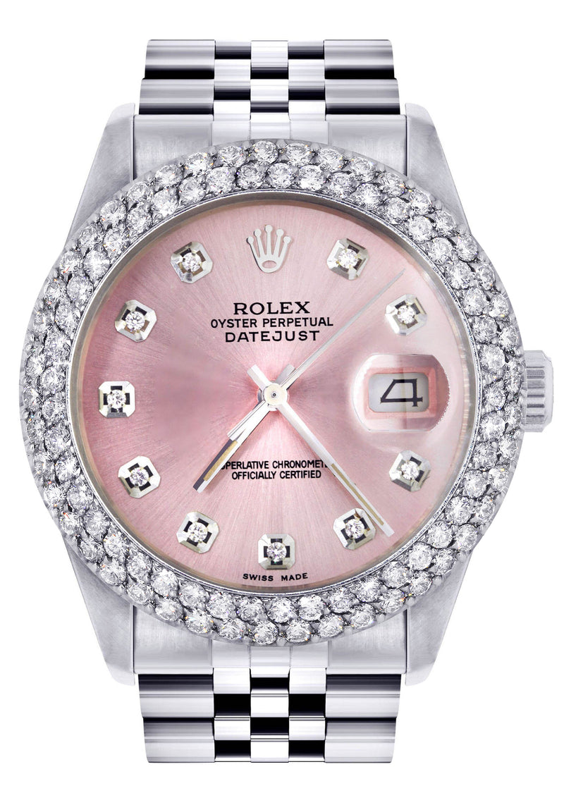 Womens Rolex Datejust Watch 16200 | 36Mm | Rose Dial | Two Row 4.25 Carat Bezel | Jubilee Band
