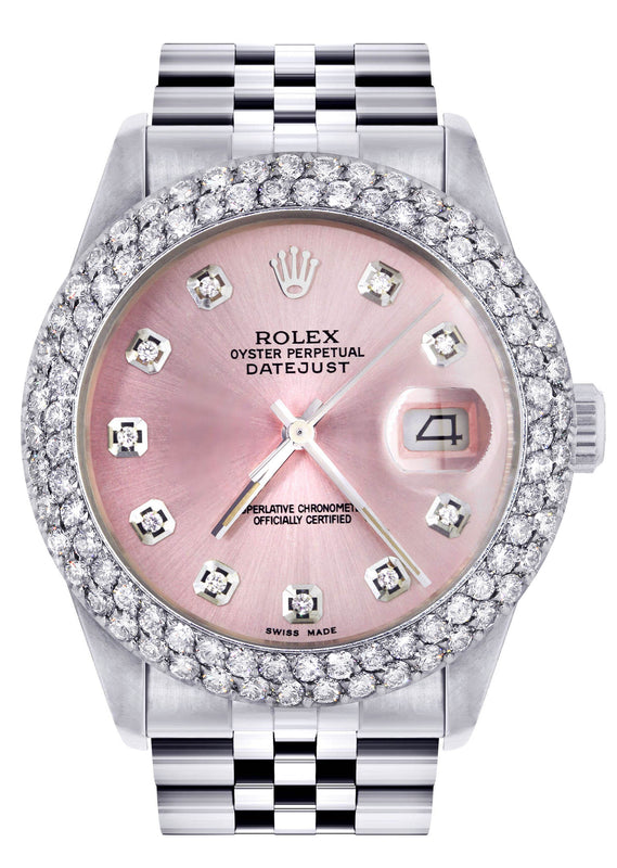 Womens Rolex Datejust Watch 16200 | 36Mm | Rose Dial | Two Row 4.25 Carat Bezel | Jubilee Band