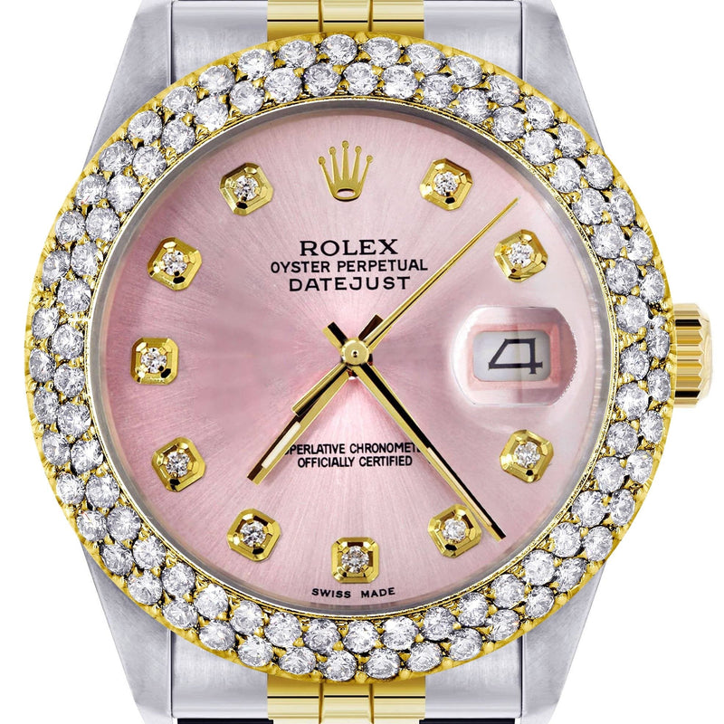 Diamond Gold Rolex Watch For Women 16233 | 36Mm | Custom Rose Dial | Two Row 4.25 Carat Bezel | Jubilee Band