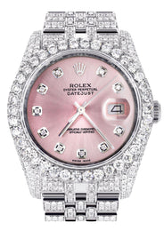 Iced Out Rolex Datejust 36 MM | Stainless Steel | 16.5 Carats of Diamonds | Pink Diamond Dial | Jubilee Band | Model 116200