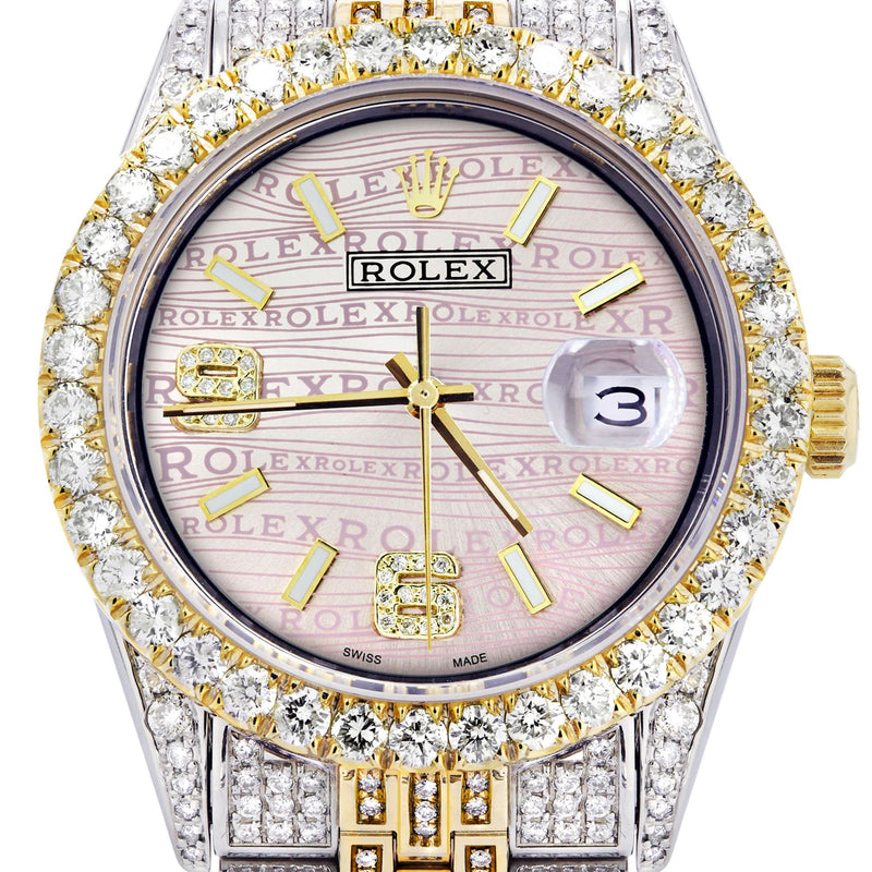 Iced Out Rolex Datejust 36 MM | Two Tone | 10 Carats of Diamonds | Pink Diamond Dial
