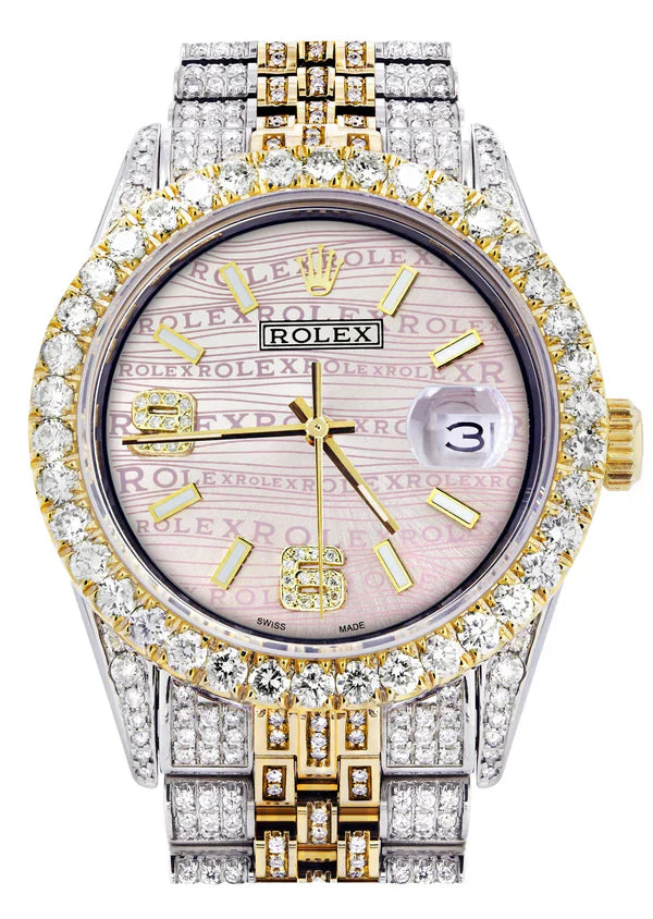 Iced Out Rolex Datejust | 36MM | Pink Diamond Dial | Two Tone | Diamond Jubilee Band | 10 Carats of Diamonds