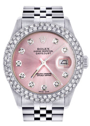 Mens Rolex Datejust Watch 16200 | 36Mm | Rose Dial | Two Row 4.25 Carat Bezel | Jubilee Band