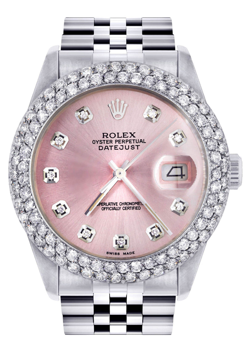 Mens Rolex Datejust Watch 16200 | 36Mm | Rose Dial | Two Row 4.25 Carat Bezel | Jubilee Band