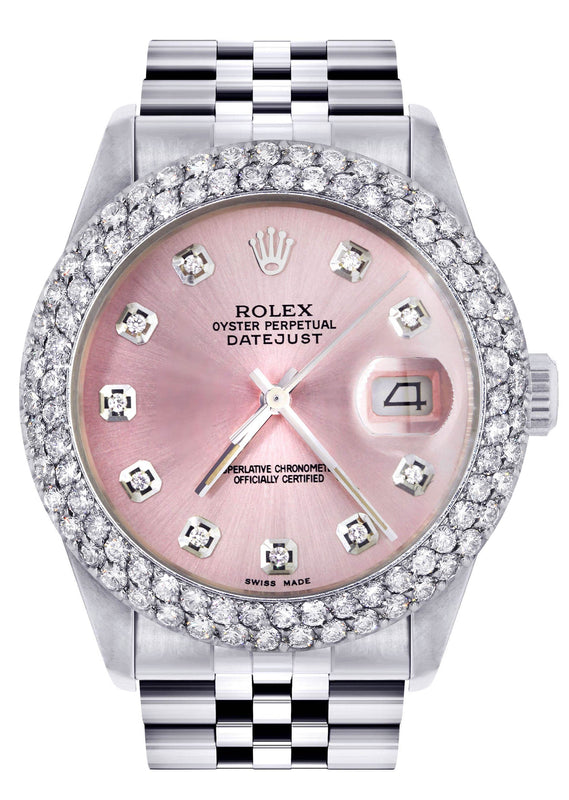 Mens Rolex Datejust Watch 16200 | 36Mm | Rose Dial | Two Row 4.25 Carat Bezel | Jubilee Band